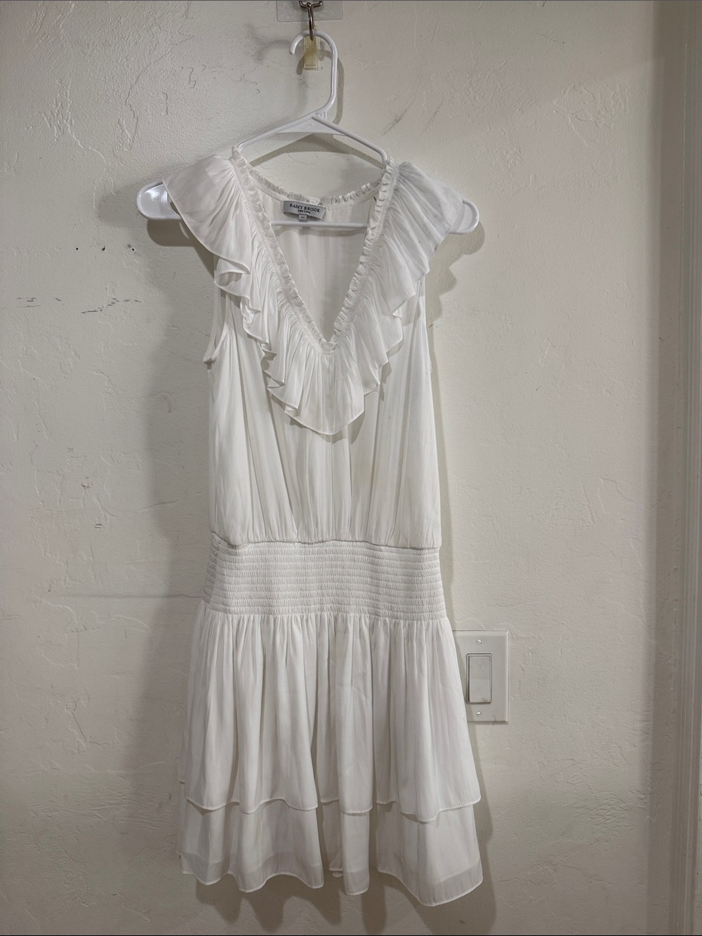 Ramy Brook White Ruffled V-Neck Mini Dress